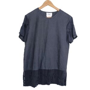 Vintage Linen Lagenlook Silk Blend Material Contrast Floral Country Wear Top